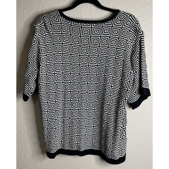 Vintage Womens Joan Leslie 1X Black Sequin Geometric Sweater Short Sleeve Career - Picture 2 of 8